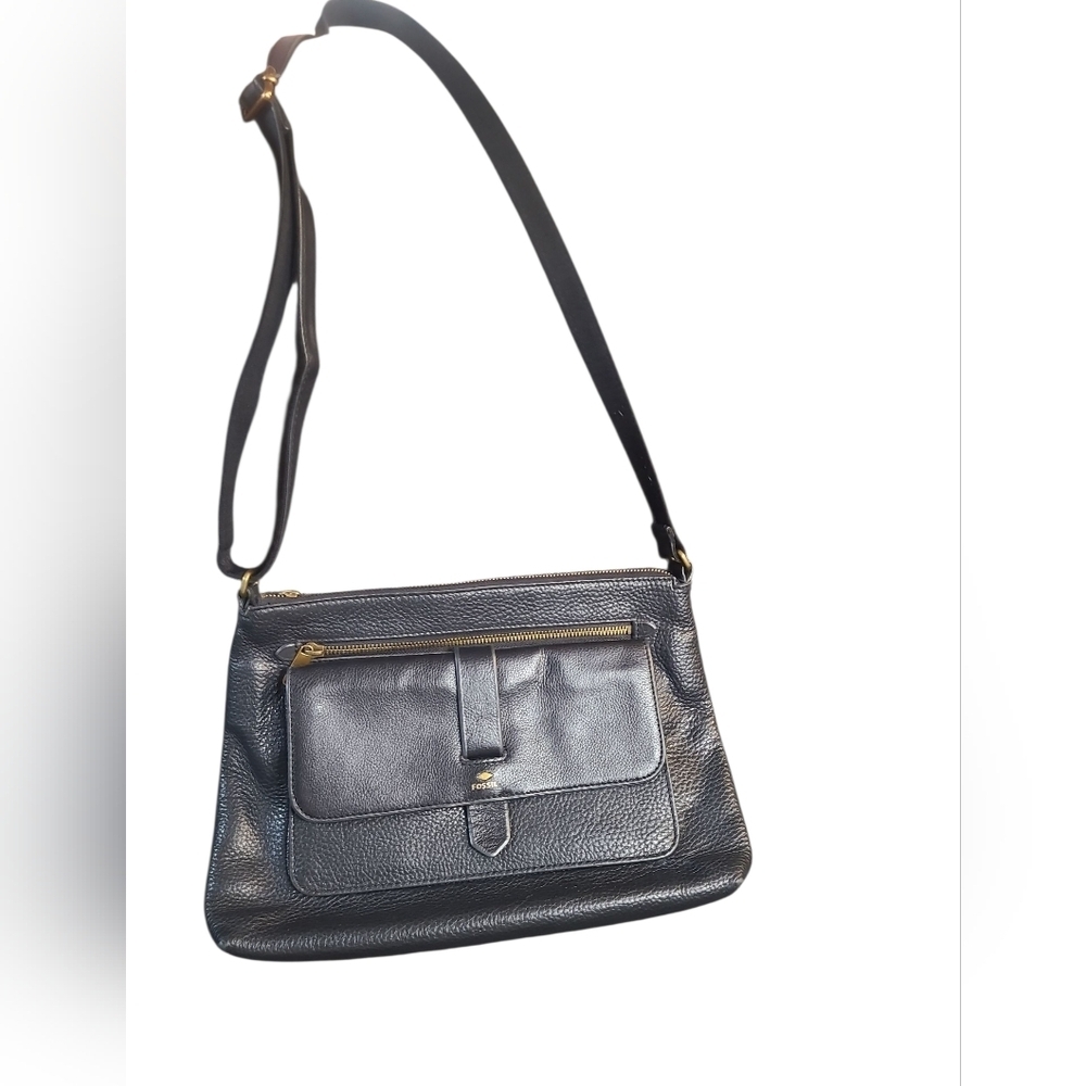 Fossil Black Leather Adjustable Shoulder Or Crossbody Bag